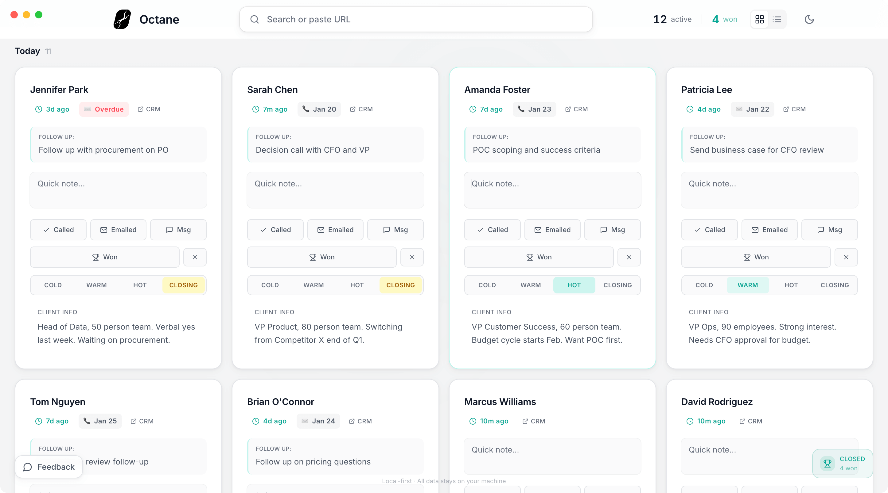 Octane daily planning view