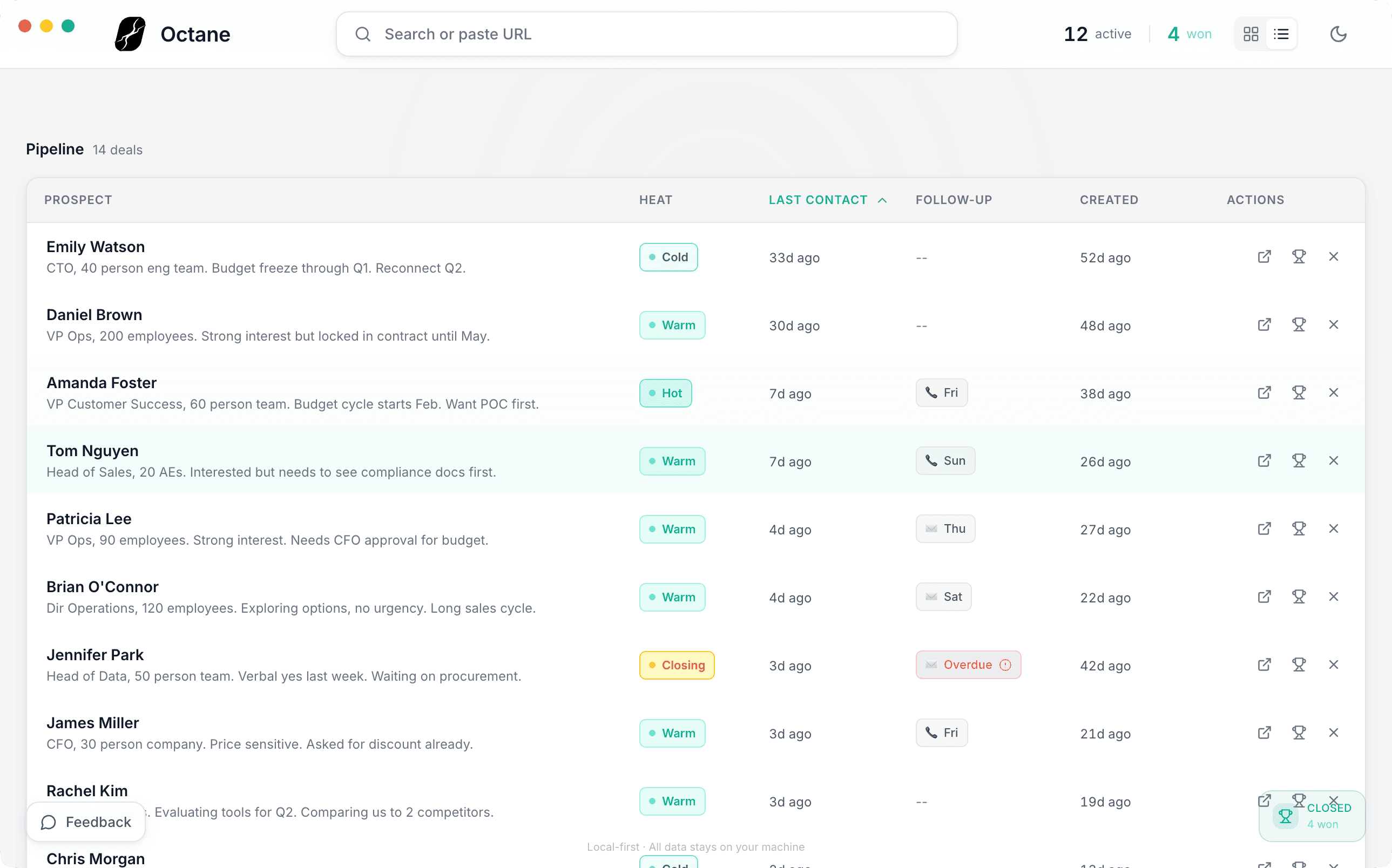 Octane pipeline list view